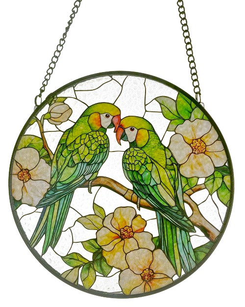 Parrot Couple Suncatcher - Large Circle 