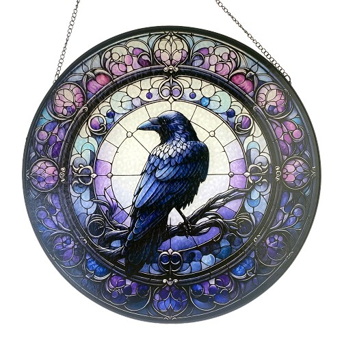 Raven Glass Decor Window Panel 